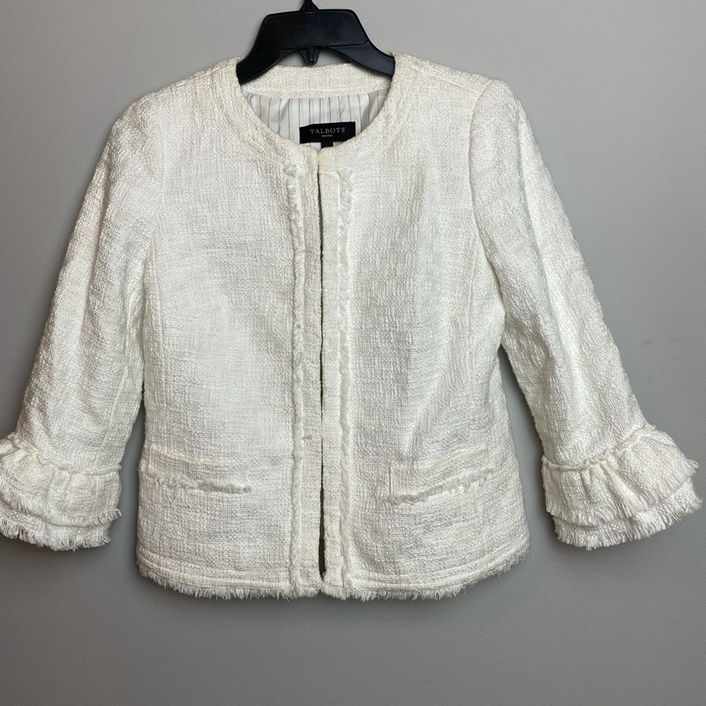 Talbots White Blazer with Sleeve Detailing